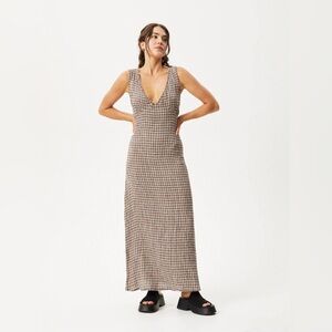 NWT AFENDS Womens Base - Seersucker Check Maxi Dress - Coffee Check Medium